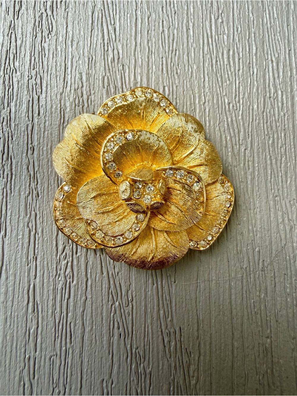 Vintage Christian Dior Chr. Dior Gold Rhinestone Flower Brooch Signed